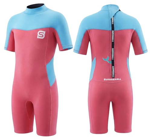 Summshall Traje de neopreno para niños de 2,5 mm, con protección UV térmica, para natación, buceo, surf, pantalón corto de neopreno para niñas y niños de 2 a 12 años