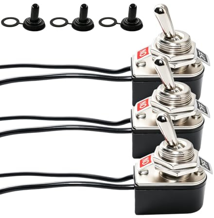 Stalora Interruttore a levetta da 12 V, impermeabile, 3 pezzi, interruttore a 2 poli, mini pulsante a levetta, 2 posizioni, 10 A, 12 V, DC 6 A, 125 VAC 3 A, 250 VAC con cavo e 3 tappi impermeabili per