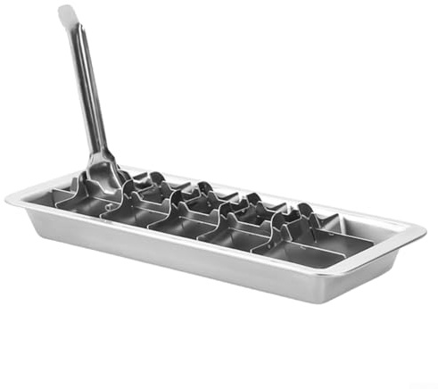 Eiswürfelform aus Edelstahl mit 18 Schlitzen und Hebelentriegelung für einfache Eisentnahme, schnelles Einfrieren Metallschale geeignet für verschiedene Gefrierarten