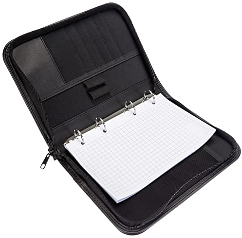 Alassio 30006 Ringbuchmappe A5 LUINO, Businessmappe aus FINEtouch-Lederimitat, Mappe mit Ringmechanik, 40 karierte Blätter, Reißverschluss,Geschäftsmappe schwarz, Notizmappe ca. 25 × 17,5 × 4 cm