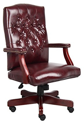 Boss Office Products Classic Executive Caressoft Chair with Mahogany Finish in Burgundy, high-Back (B905-BY)
