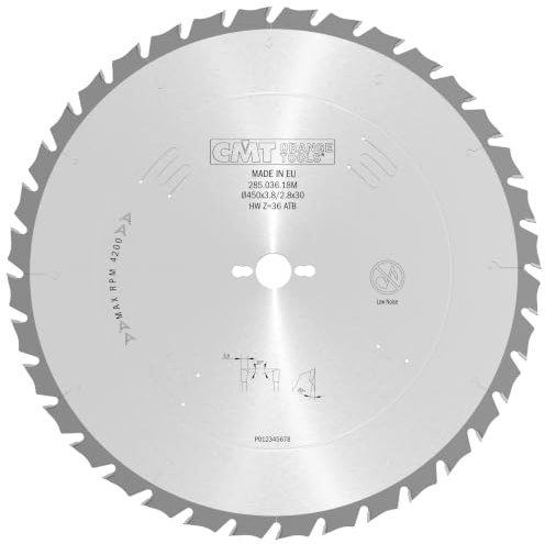 CMT Orange Tools Kreissägeblatt HW 450 x 3,8 / 2,8 x 30 Z=36 10° ATB - 285.036.18M - für ausrissfreie Längsschnitte