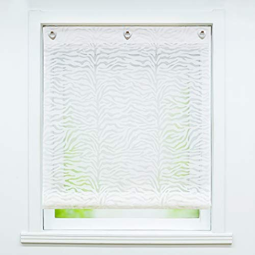 Joyswahl Voile Ösenrollo Transparenter Raffrollo Ausbrenner Raffgardinen »Lea« Schals Fenster Gardine mit Hakenaufhängung, Raffrollo ohne Bohren BxH 60x140cm Weiß 1 Stück