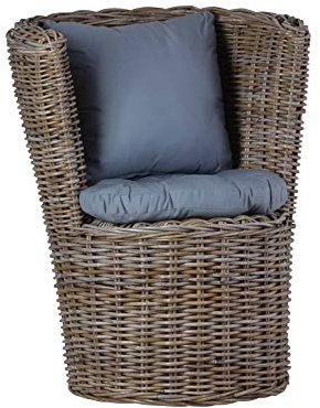 MiaMöbel Rattansessel inkl. Sitzkissen - 85x60x68 cm - Für Esszimmer & Wintergarten - Sitzhöhe von 43 cm - Kubuk-grau