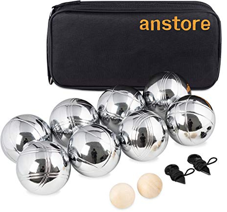 Homewit Boule Set 8 Boule Kugeln robuste Boule aus Metall mit 2 Holzkugeln, 2 Abstandsmesser, 1 Boules-Kugel Magnetvorrichtung & Luxuriöser Tragetasche, Strand Spiel für Erwachsene Outdoor Spielzeug