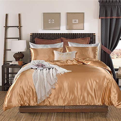 Set di biancheria da letto matrimoniale in raso color oro per hotel, con copripiumino reversibile estivo, per luna di miele, sexy, morbido, leggero, spazzolato, per della stanza della fattoria