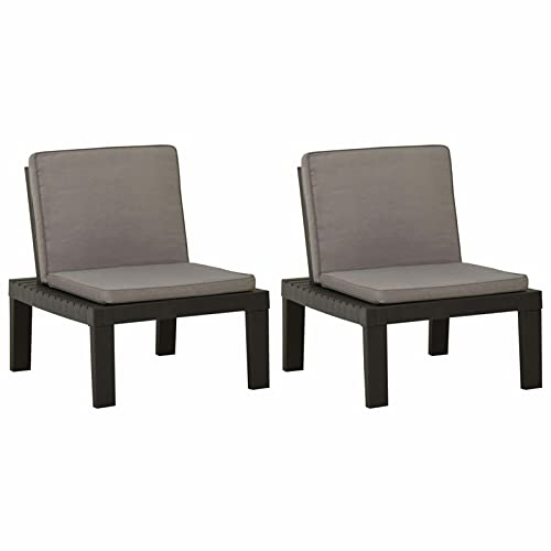 Tidyard 2 st. Trädgårdsstolar med dynor lounge-trädgårdsstolar lounge-stol balkongstol terrassstol trädgårdsstol barnstol barnstol barnstol barnstol ryggstödsstol trädgårdsmöbler plast grå 65 x 65 x 70 cm