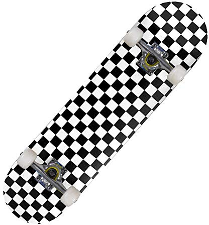 Skateboard Schwarz-Weiß Kariert Skateboard Kinder ab 8 Jahre 80x20cm 7-Lagigem Ahornholz Longboard Double Kick Komplett für Anfänger Jungen Mädchen Erwachsene Profi Penny Board