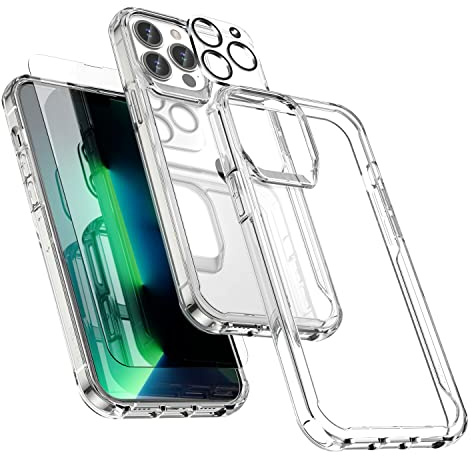 ORETECH für iPhone 13 Pro Max Hülle mit 2 Schutzfolie, Durchsichtig | Kameraschutz, Militärschutz Stoßfeste Kratzfeste Transparent Rückseite Handyhülle für iPhone 13 Pro Max