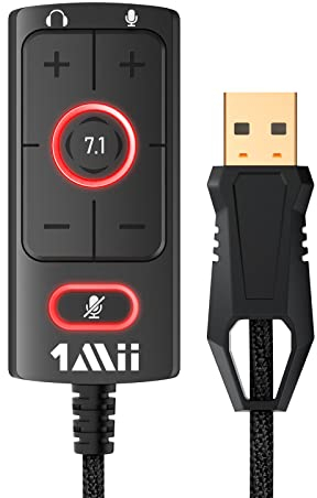 1Mii USB Sound Card - 3.5mm Jack Audio Adapter - Virtual 7.1 Surround Sound - USB Adapter for PS4/PC/MAC/Stereo Headsets, External Sound Card No Drivers Needed Plug and Play