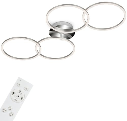 BRILONER - LED Deckenlampe mit Fernbedienung, dimmbar, einstellbar von warmweiß bis kaltweiß, LED Lampe, Deckenleuchte, Wohnzimmerlampe, Schlafzimmerlampe, Küchenlampe, 95,8x53x10 cm, Aluminiumfarbig