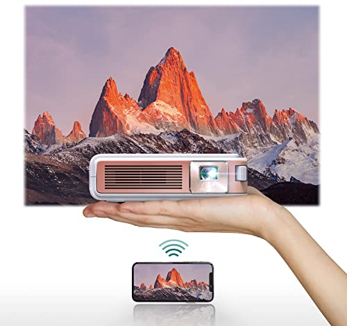 Proiettore da Viaggio EZCast J4 2024: Portatile con batteria e altoparlante integrati, ideale per il campeggio. DLP 1080p ricaricabile, compatibile con HDMI, USB, iPhone, Android e laptop