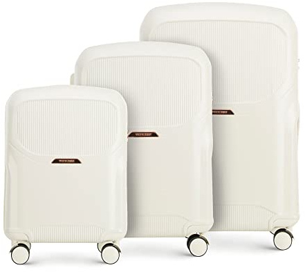 WITTCHEN Stilvoller Koffer-Set of 3 Trolley Strapazierfähigem Polycarbonat Trolley 4 Doppel-Lenkrollen TSA Zahlenschloss Reisekofferset Gepäckset (S+M+L) Cremefarben