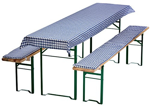 DILUMA | Bierbankauflagen Set Karo Blau | 1x Tischdecke 240x70 cm für 220x50 cm Biertische und 2X gepolsterte Bierbankauflage 220x25 cm | Auflagen Set für Bierzeltgarnitur | Gepolstert, ÖkoTex100