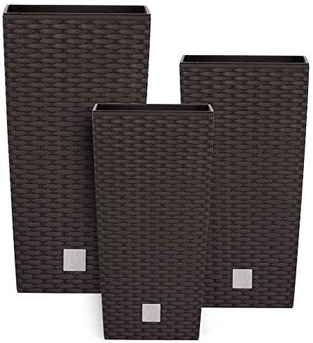 botle Lot de 3 Pots de Fleurs carrés en rotin - Hauteur : 55 cm - 61 cm - 75 cm
