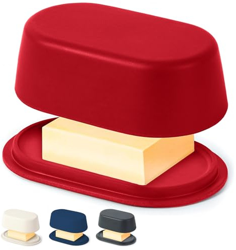 Extragroße moderne rote Butterdose mit Deckel - spülmaschinenfest - perfekte Größe für große europäische Butter
