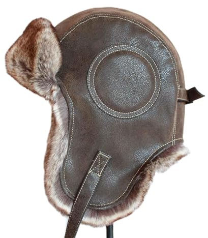 DEPAJA Russische Mütze Winter Ushanka Hut Herren Damen Pilot Flieger Bomber Trapper Hut Kunstpelz Leder Schneekappe Mit Ohrenklappen,Braun,58-60 cm