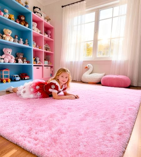 ROHATIM Alfombra de pelo largo suave y mullida para salón y dormitorio, alfombrilla infantil (rosa, 200 x 300 cm)