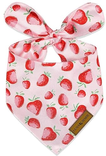 LunaMarie - Luxuriöse Hundehalstücher – niedliche, einzigartige Designs | hochwertiges und seidiges Polygewebe | 100 % handgefertigt, individuelle Form, doppellagig, klein, mittel, groß (Erdbeere,