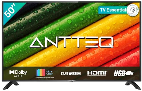 Antteq AB50D1 TV 50 Pulgadas (Televisores 127 cm), 2K D-LED, Dolby Audio, Triple-Tuner DVB-T2 / S2 / C, H.265/HEVC, Ci+, HDMI, USB, Salida de Audio Digital, Modo Hotel Incluido
