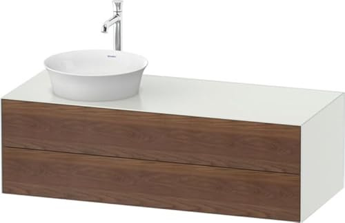 Duravit Tulip Blanco, Mueble de baño colgado en la Pared, Ancho 1300 x Fondo 550mm, con 2 cajones, con tecnología Tip-on, WT4987L, Color: Cuerpo: Seda Blanca Mate, Frente: Nogal Americano Macizo