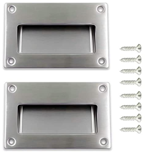 2 Stück Einlassgriff Edelstahl Rechteckig 128x83mm, für Schiebetüren | Muldengriff Modern Stilsicher, für Schubladen Wandschränke Innentüren, Silber Matt Gebürstet, inkl. Schrauben Montage