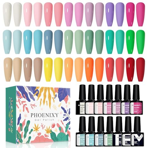 Phoenixy UV Nagellack Set 21 Farben Gel Nagellack Set für Nagel Design Gel Farblack mit Unterlack, Überlack, Matte Überlack Geschenk Set