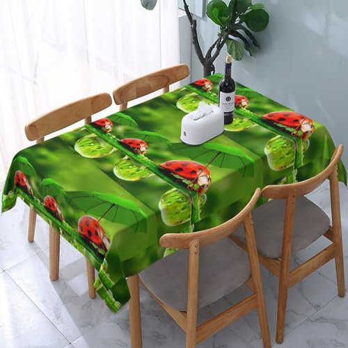 VANANI Lustige Marienkäfer mit Regenschirmen, rechteckig, dekorative Tischdecke, wasserdicht und langlebig, verwendet in Restaurants, Küchen und Partys, 137,2 x 182,9 cm