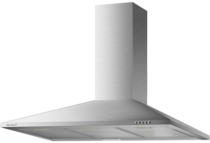 Hotte décorative murale inox 90 cm – design triangle/pyramide – débit 338 m³/h – évacuation ou recyclage – éclairage LED – marque française BELDEKO