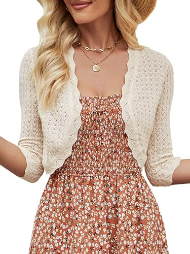 JOKELAMB Women Bolero Shrug Cropped Cardigan 3/4 Sleeve Shrugs for Dresses
