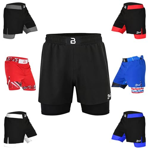 2BOLD MMA Shorts Men’s BJJ, Grappling, JIU-Jitsu, NO-GI Cross Training, Built in Compression Running Shorts (US, Alpha, X-Large, Regular, Regular, Black)