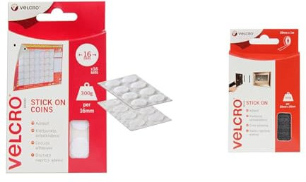 VELCRO Brand Stick On Coins Double Sided Hook & Loop Self Adhesive Sticky Coins Perfect & ® Brand | Stick On Tape | Cut-to-Length Strong Hook & Loop Self Adhesive Sticky Tape Perfect