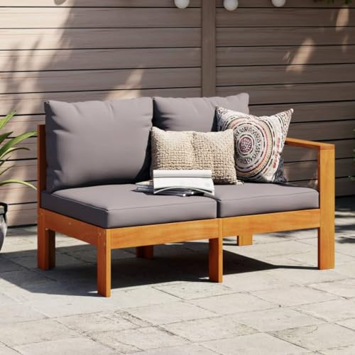 HEFZGDB Gartensofa mit 1 Armlehne 2-Sitzer Massivholz Akazie Balkon Sofa Gartenmöbel Lounge Sofa Outdoor Geeignet für Terrasse, Pool und Garten.