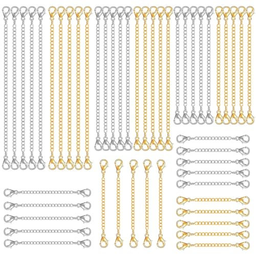 WIURGOHA 30pcs Chain Extenders for Necklace, Bracelet, Anklet - Stainless Steel Jewelry Making Set 2 3 4 5 6 (15 Gold, 15 Silver)