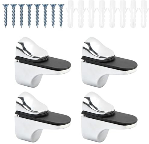 Dokeno 4 Stück Verstellbare Glasregalhalterung, Verstellbare Glasregal Halterung mit Schraube, Glasregal Wandregal Halterung aus Zinklegierung für Holz/Glasregale mit Einer Dicke von 3-21 mm