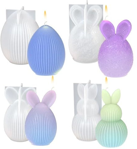 Silikonform Ostern Eier, 4 Stück Silikonformen Gießformen Ostern, 3D Hase Silikonformen Gießformen Ostern, Ostereier zum Gießen Silikonform, Gießform Kerzenformen Zum Gießen für DIY (black)