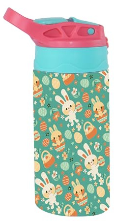Docliick - Bouteille d'eau en acier inoxydable pour enfants. Thermique 350 ml. Bouteille avec dessins originaux exlusifs. Bouteille pour enfants école paille. Dessin lapins motifs