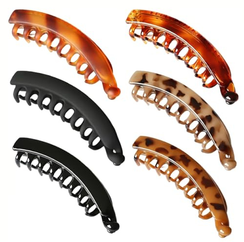 COYUN Pinzas de pelo de plátano retro, 6pcs, para rizos gruesos, accesorios para el cabello de cola de pez, peines de dos pinzas de plátano para niña