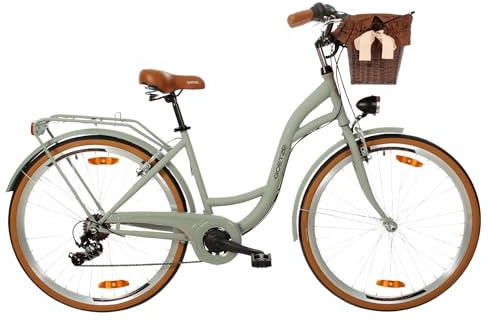 Goetze Mood 28 Zoll Citybike Damen | 18 Zoll Tiefeinsteiger | Shimano Tourney 7-Gang | LED-Beleuchtung | Korb & Gepäckträger | Komfortsattel | City Fahrrad für Alltag & Freizeit