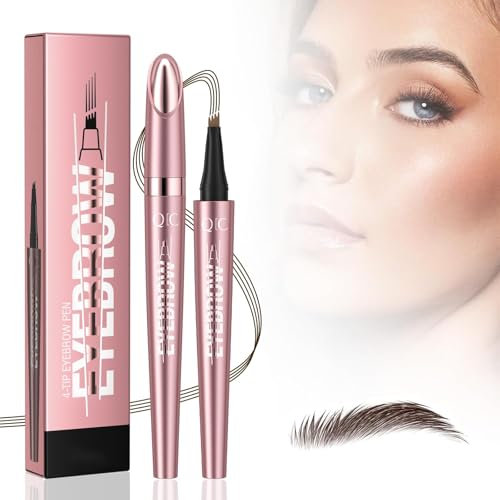 2025 Neu 3D Microblading Augenbrauenstift mit 4 Gabelspitzen Applikator – Präzise, Natürliche Augenbrauen, Langanhaltend, Wasserfest, Für Perfekte Augenbrauen,Ideal für Tägliches Make-up (Dunkelbraun)