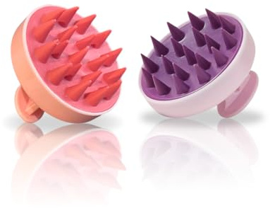 Masajeador de Cuero Cabelludo de Silicona - Cepillo Cuero Cabelludo para Cabello Mojado y Seco - Cepillo Exfoliante y Masajeador Capilar - Estimulador del Crecimiento del Cabello (Rosa y Lila)
