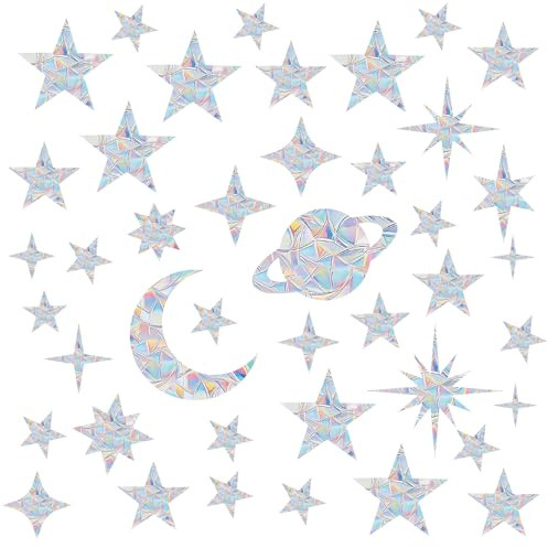 Prisma Lot de 41 autocollants de fenêtre anti-collision avec motif nuage et étoile - Film de fenêtre arc-en-ciel - Pour protection contre les oiseaux