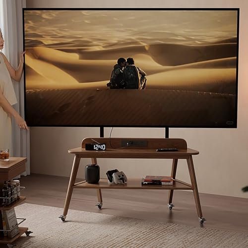 Carrito de TV móvil con ruedas para televisores de 40 a 85 pulgadas, soporta hasta 330 libras VESA 400 x 400 mm, soporte rodante portátil con altura ajustable (marrón)