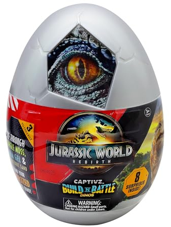 Jurassic World CAPTIVZ Rebirth - Huevo Sorpresa con Slime y Figura Dinosaurio | Mini Figura Coleccionable Inspirada en la Película Renacer | Juguete Mystery para Niños y Fans Jurassic World