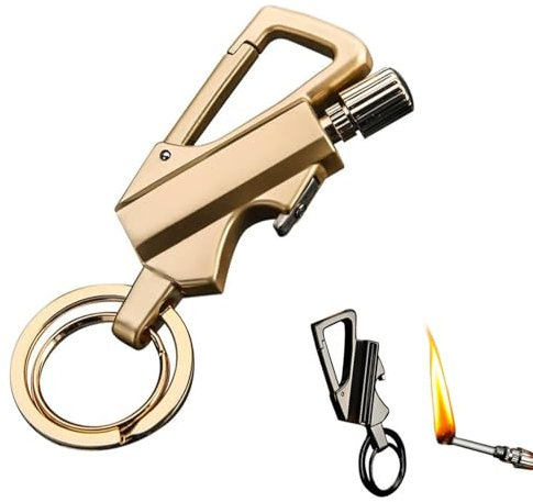 YHBNJIGW Briquet à kérosène Multifonction avec Porte-clés décapsuleur, allumettes réutilisables, Coupe-Vent et imperméables, idéal for Le Camping (kérosène Non Inclus)(Gold)