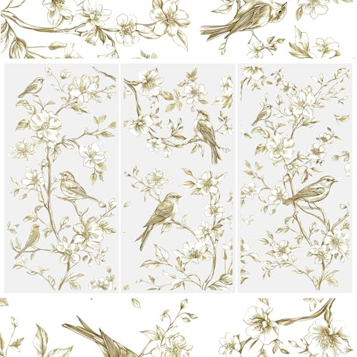 WANDIC 3 Sheets Golden Flower and Bird Rub On Transfer Stickers,Scrapbook Decals Waterproof Stickers DIY Decals for Decoration,15 * 30cm