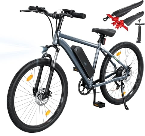 Finbike E Bike 26 Zoll, Elektrofahrrad 36V 10.4Ah Tauschbar Akku, 100KM Schnelllade E-Bike mit 7Gänge & Doppelscheibenbremse, E Mountainbike für Durft, Stadt, Alltagsmobilität, Urlaubsreisen