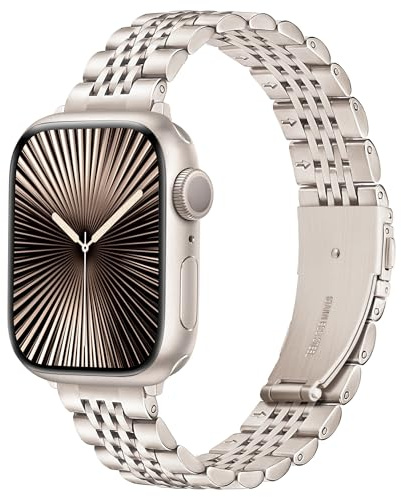 wipalor Slim Stainless Steel Strap Fit Apple Watch Straps Women 42mm(Series 10) 41mm 40mm 38mm, Ladies Metal iWatch Strap Band for Apple Watch Strap Series 10 SE 9 8 7 6 5 4 3 2 1, Starlight