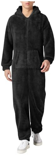 Combinaison douillette pour homme amusante longue pyjama hiver chaud peluche combinaison couleur unie combinaison de nuit fermeture éclair teddy polaire combinaison une pièce onesie grenouillère