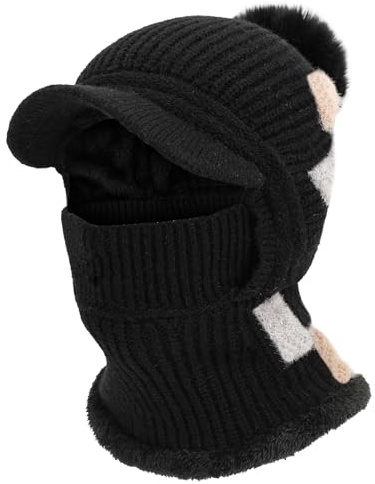 TAGVO Wintermützen und Schals aus Strick Damen, 3 in 1 Thermo Winddicht Elastisch Atmungsaktiv Strickmütze mit Weichem Fleece Innenfutter Halswärmer, Sturmhaube Fahrrad Gesichtsmaske für Frauen